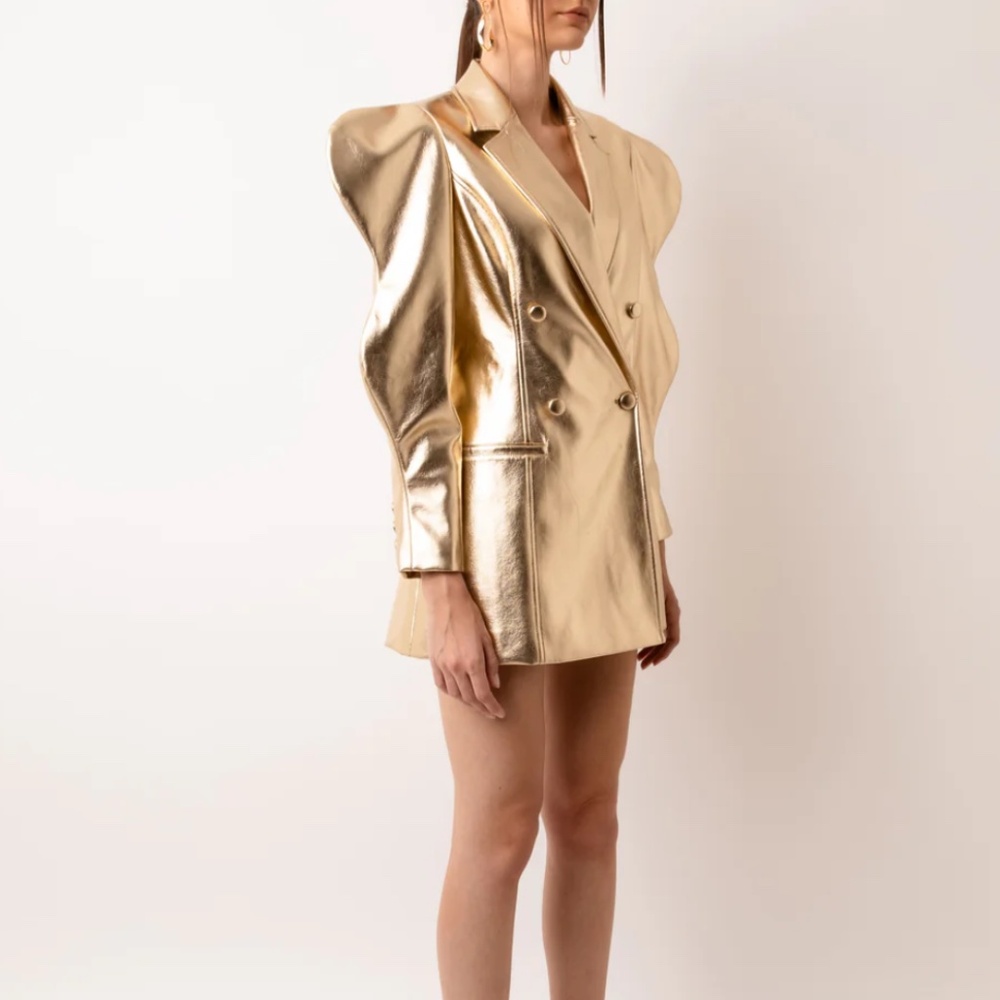 NWT Amylynn Soft Gold Metallic Coat Blazer Dress - Picture 8 of 9